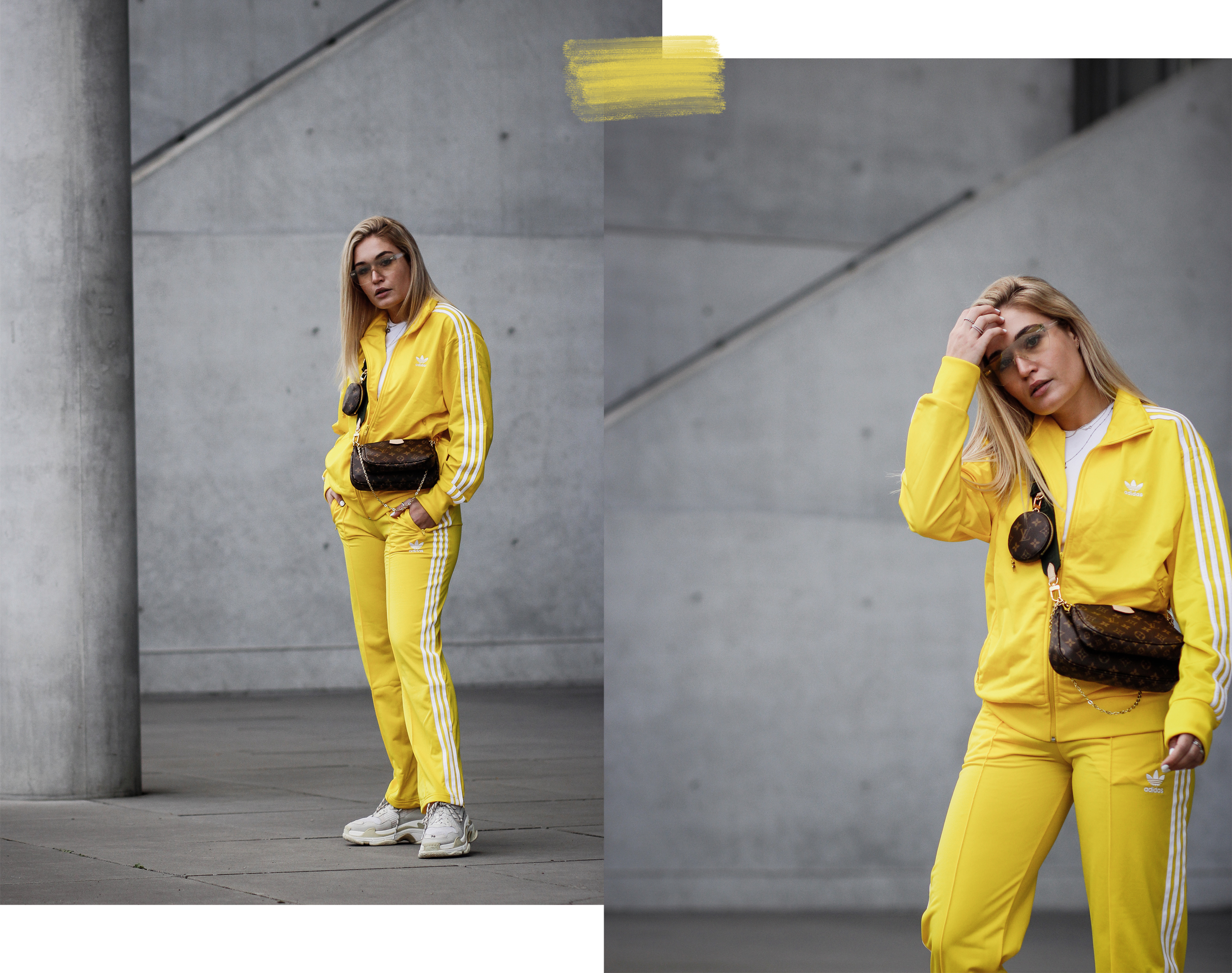 Lauralamode Adidas Outfit Tracksuit Streetstyle Look Outfitoftheday Louis Vuitton Louis Vuitton Multipochette Balenciaga Triple S Munich Berlin Blogger Fashionblogger